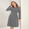 AIEBO Dresses for Women Dress Women's Dress Houndstooth Print -line Dress Dresses (Color : Black and White, Size : Large) view 1