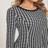AIEBO Dresses for Women Dress Women's Dress Houndstooth Print -line Dress Dresses (Color : Black and White, Size : Large) view 2