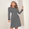 AIEBO Dresses for Women Dress Women's Dress Houndstooth Print -line Dress Dresses (Color : Black and White, Size : Large) view 4