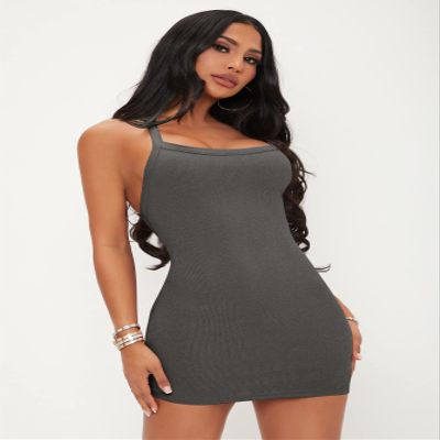 AIEBO Dresses for Women Dress Women's Dress Ribbed Knit Criss Cross Bodycon Dress Dresses (Color : Dark Grey, Size : Medium)