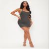 AIEBO Dresses for Women Dress Women's Dress Ribbed Knit Criss Cross Bodycon Dress Dresses (Color : Dark Grey, Size : Medium) view 3