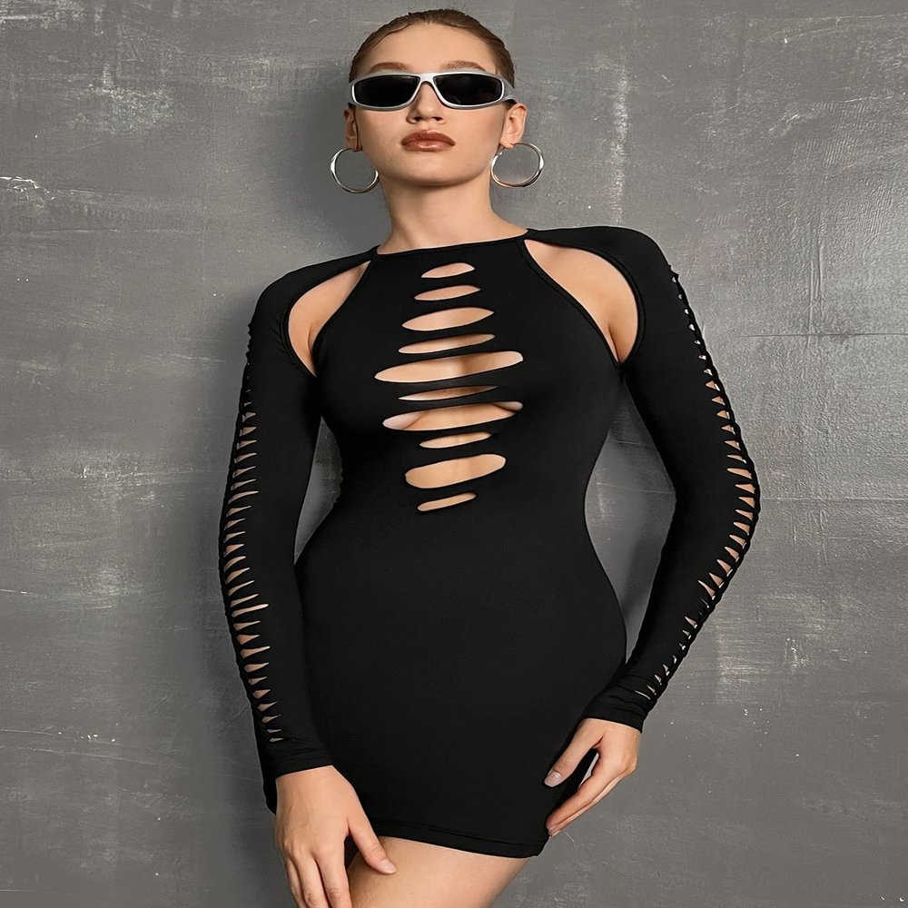 AIEBO Dresses for Women Dress Women's Dress Cut Out Front Bodycon Dress Dresses (Color : Black, Size : Small)