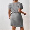 2023 Women's Dresses Batwing Sleeve Knot Side Wrap Hem Dress Women's Dresses (Color : Gray, Size : Medium) view 2