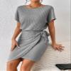 2023 Women's Dresses Batwing Sleeve Knot Side Wrap Hem Dress Women's Dresses (Color : Gray, Size : Medium) view 3