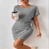 2023 Women's Dresses Batwing Sleeve Knot Side Wrap Hem Dress Women's Dresses (Color : Gray, Size : Medium) view 4