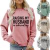 ESIKAH Raising My Husband is Exhausting Sweatshirt Wife Funny Saying Shirt Womens Cute Graphic Casual Tops Wife Gift Shirt Green view 2