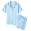 Umeyda Satin Pajamas for Girls, Kids Button Down Silk PJS Set Sleepwear Short Sleeves Loungewear, Blue Sky, 7-8 Years = Tag 140 view 1