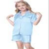Umeyda Satin Pajamas for Girls, Kids Button Down Silk PJS Set Sleepwear Short Sleeves Loungewear, Blue Sky, 7-8 Years = Tag 140 view 2