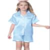 Umeyda Satin Pajamas for Girls, Kids Button Down Silk PJS Set Sleepwear Short Sleeves Loungewear, Blue Sky, 7-8 Years = Tag 140 view 3