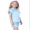 Umeyda Satin Pajamas for Girls, Kids Button Down Silk PJS Set Sleepwear Short Sleeves Loungewear, Blue Sky, 7-8 Years = Tag 140 view 4