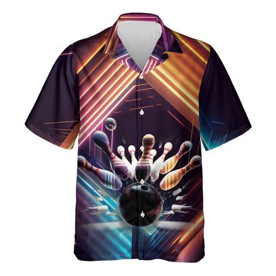 Playing Bowling Hawaiian Shirt for Men - Sport Cruise Shirt, Button Down Shirt Short Sleeve (MP_Bowling_04) Size 3XL