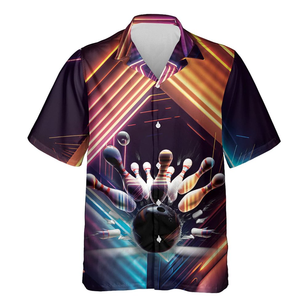 Playing Bowling Hawaiian Shirt for Men - Sport Cruise Shirt, Button Down Shirt Short Sleeve (MP_Bowling_04) Size 3XL