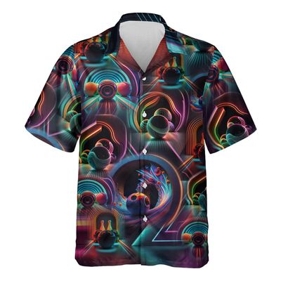 Bowling Hawaiian Shirt for Men - Neon Ball Cruise Shirt, Button Down Shirt Short Sleeve (MP_Bowling_01) Size XL