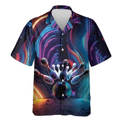 Light Bowling Hawaiian Shirt for Men - Sport Cruise Shirt, Button Down Shirt Short Sleeve (MP_Bowling_02) Size 5XL