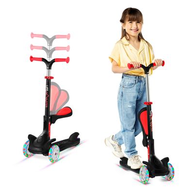3 Wheel Scooter for Kids with Foldable Seat, Adjustable Handlebar Height, Lean-to-Steer Ride On Toy for Kids Ages 2+, Light-Up LED Wheels, Wide Anti Slip Deck, Indoor & Outdoor Use, Black