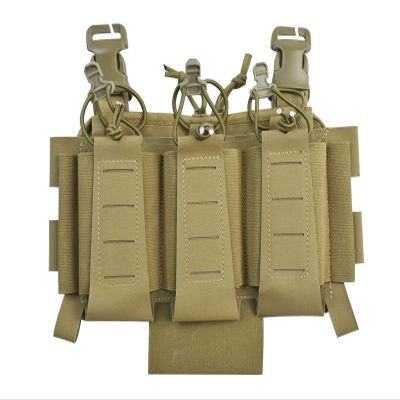 Elastic Triple Mag Pouch Tactical Magazine Pouch with Utility Pouch Hook-and-Loop Zipper Pouch (TAN)