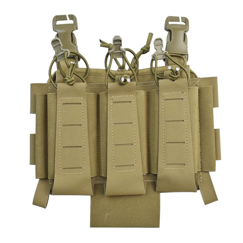 Elastic Triple Mag Pouch Tactical Magazine Pouch with Utility Pouch Hook-and-Loop Zipper Pouch (TAN)