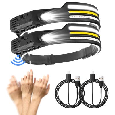 INWOSNEY LED Headlamp with Motion Sensors, 230 Wide Beam Headband Light, 10 Lighting Modes, Three Color Light, COB XPE Lightweight Waterproof Head Light2 Pack, 3LHL