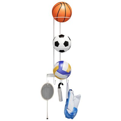 Katzowen Ball Storage Rack Organizer Sports Ball Storage Racks with Hook, Garage Basketballs Organizer for Playgroup Gym Schools, Holds 3 Balls, Birthday Gift (Color : White)