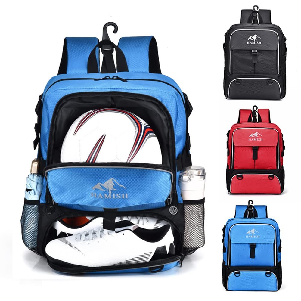 HAMISH Soccer Bag Blue Soccer Backpack Bags for Basketball Volleyball Baseball Football with Ball Compartment and Separate Cleat