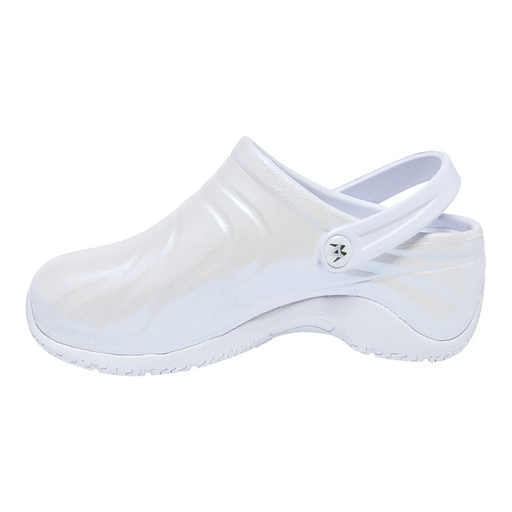 Anywear Zone Clogs - EVA-Cushioned Non Slip Work Shoes - Slip Resistant Work Shoes for Women & Men - Nursing Clogs with Back Strap - Glacier Pearl - 11 Women/9 Men