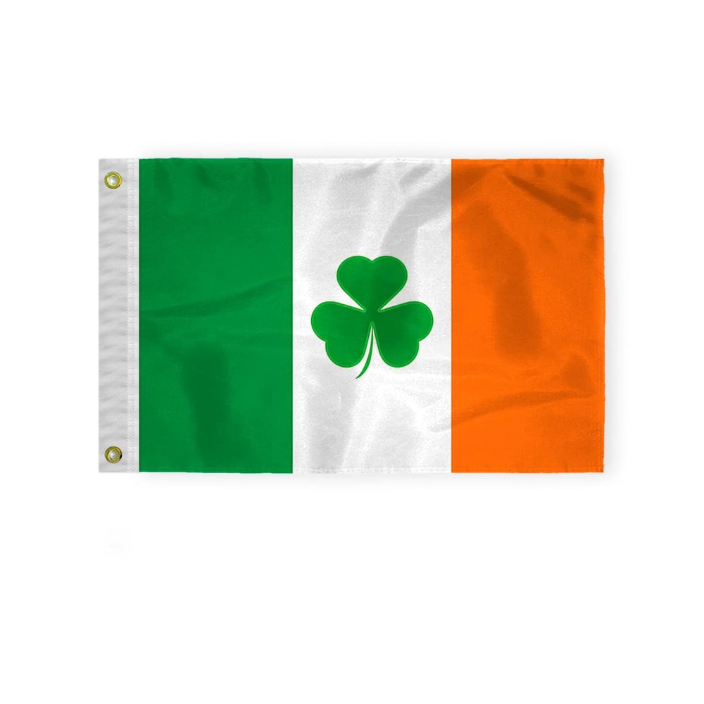 AGAS Ireland Irish Shamrock Boat Flag 12x18 Inch - Double Sided with Reverse Print on the Back 200D Nylon - Brass Grommets Double Stitched Edges - Ireland Shamrock Nautical Flag for Boat or Car