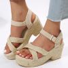 Hbeylia Sandals for Women Dressy Summer,Womens Espadrilles Crisscross Strappy Comfortable Ankle Strap Sandals with Arch Support Platform Wedge Chunky Bottom High Heel Walk Shoes for Wedding Party view 2