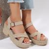 Hbeylia Sandals for Women Dressy Summer,Womens Espadrilles Crisscross Strappy Comfortable Ankle Strap Sandals with Arch Support Platform Wedge Chunky Bottom High Heel Walk Shoes for Wedding Party view 4