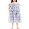 Max Studio Women's Off The Shoulder Smocked Waist Midi Dress, Blue/Cream Baroque Tile, Small