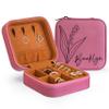 Custom Leather Jewelry Box w/Name & Birth Flower Month - Birthday Gifts for Women, Personalized Jewelry Travel Case - Customized Jewelry Organizer Box, Mom Birthday Gifts - Pink view 1