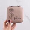 Custom Leather Jewelry Box w/Name & Birth Flower Month - Birthday Gifts for Women, Personalized Jewelry Travel Case - Customized Jewelry Organizer Box, Mom Birthday Gifts - Pink view 3