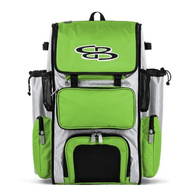 Boombah Superpack Bat Pack -Backpack Version (no wheels) - Holds up to 4 Bats - White/Lime Green - For Baseball or Softball