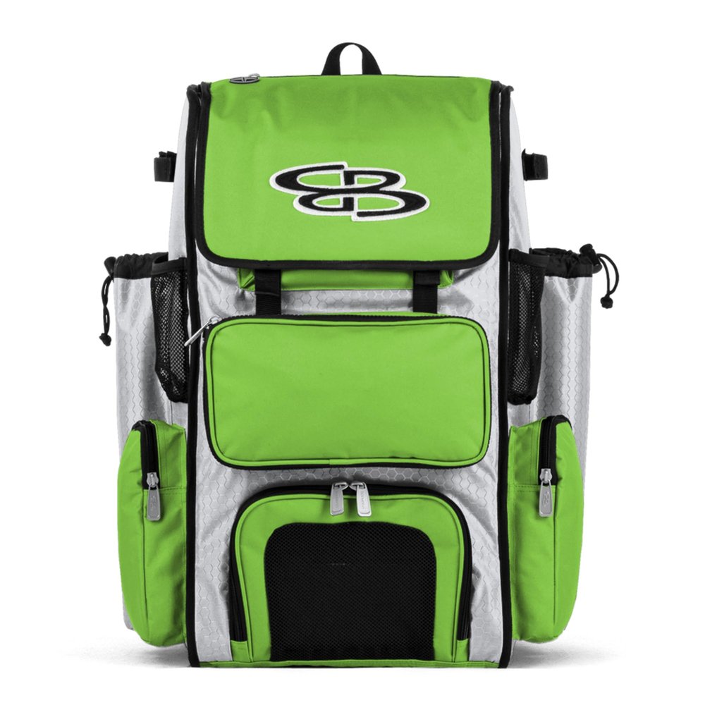 Boombah Superpack Bat Pack -Backpack Version (no wheels) - Holds up to 4 Bats - White/Lime Green - For Baseball or Softball
