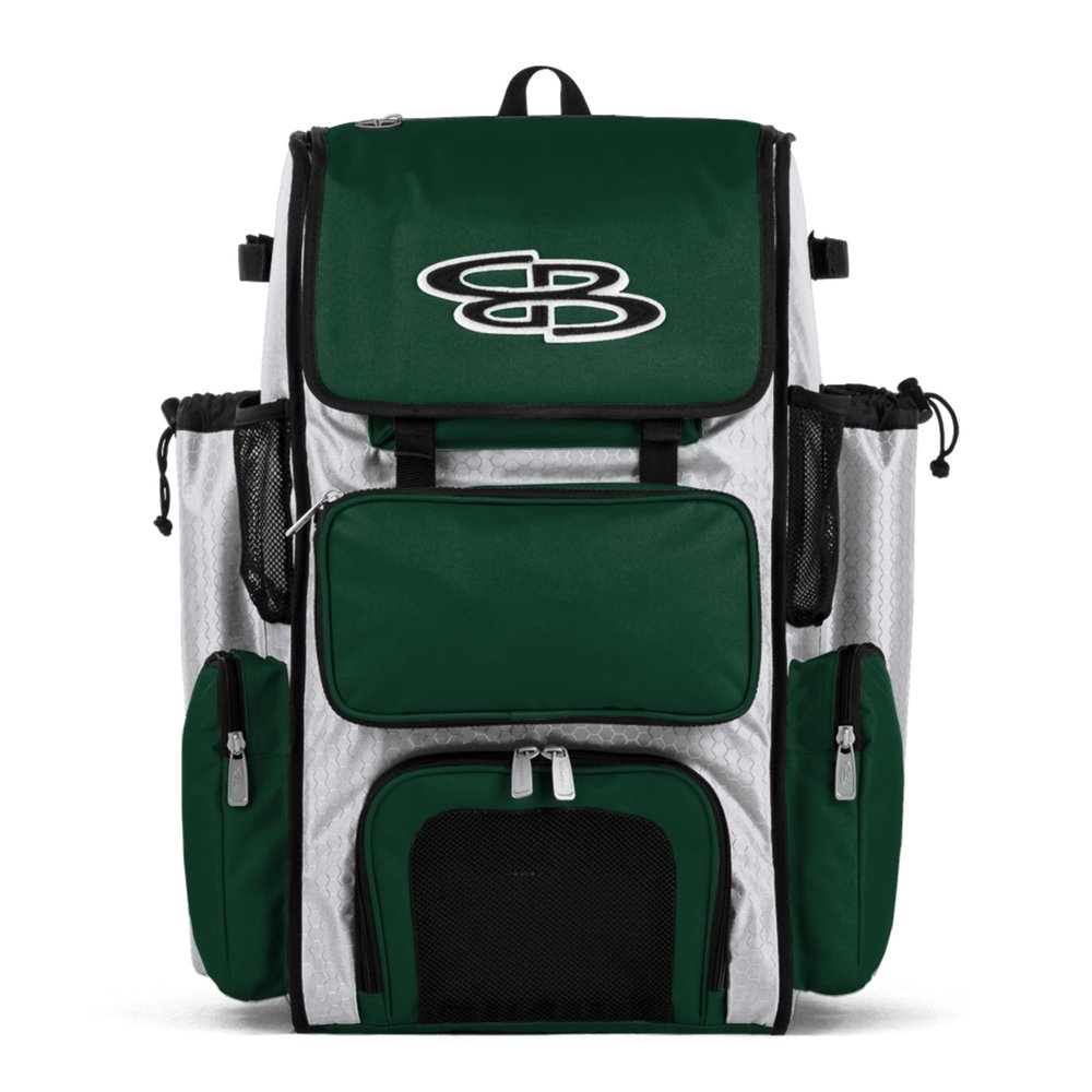 Boombah Superpack Bat Pack -Backpack Version (no wheels) - Holds up to 4 Bats - White/Dark Green - For Baseball or Softball