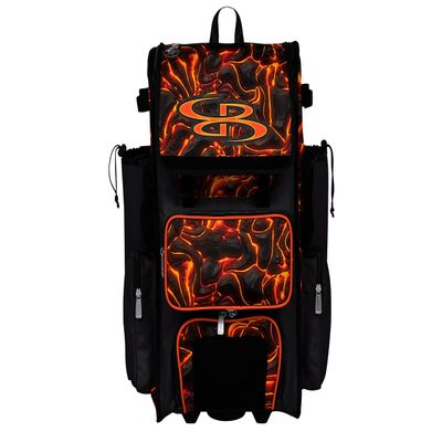 Boombah Rolling Superpack 2.0 Baseball/Softball Gear Bag - 23-1/2" x 13-1/2" x 9-1/2" - Telescopic Handle - Holds 4 Bats - Wheeled Version - Magma Black/Flame/Gold