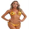 Alvivi Women Wet Look Bikini Set Halter Triangle Two Piece Swimsuit Lace-up Bra with Thong Swimwear Gold One Size view 4