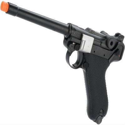 Evike Airsoft - AW Custom 6" Luger P08 Gas Blowback Airsoft Pistol (Color: Silver/Black)