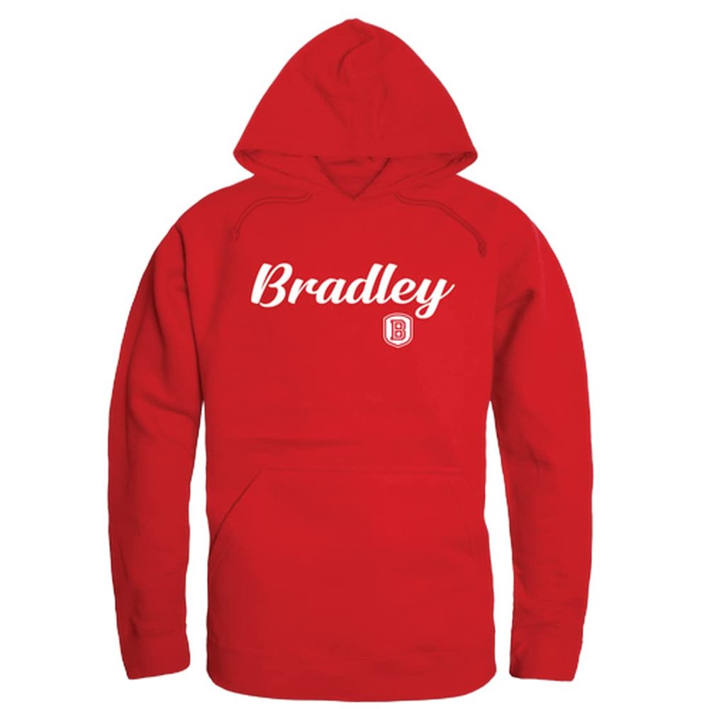W Republic Bradley University Braves Script Fleece Hoodie Sweatshirts - Red, Large
