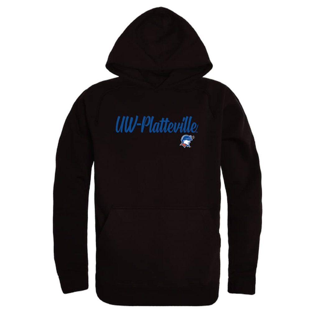 W Republic University of Wisconsin-Platteville Pioneers Script Fleece Hoodie Sweatshirts - Black, Small