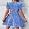 2023 Women's Dresses Allover Floral Print Puff Sleeve Dress Women's Dresses (Color : Blue, Size : X-Large) view 2