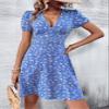 2023 Women's Dresses Allover Floral Print Puff Sleeve Dress Women's Dresses (Color : Blue, Size : X-Large) view 4