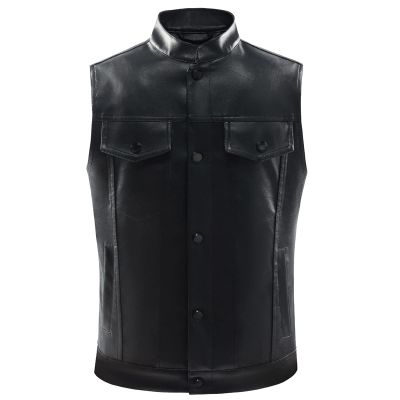 ZYXTIM Motorcycle Vests for Men Fashion Leather Big & Tall Casual Western Cowboy Waistcoat Club Party Adult Riding Vests Black