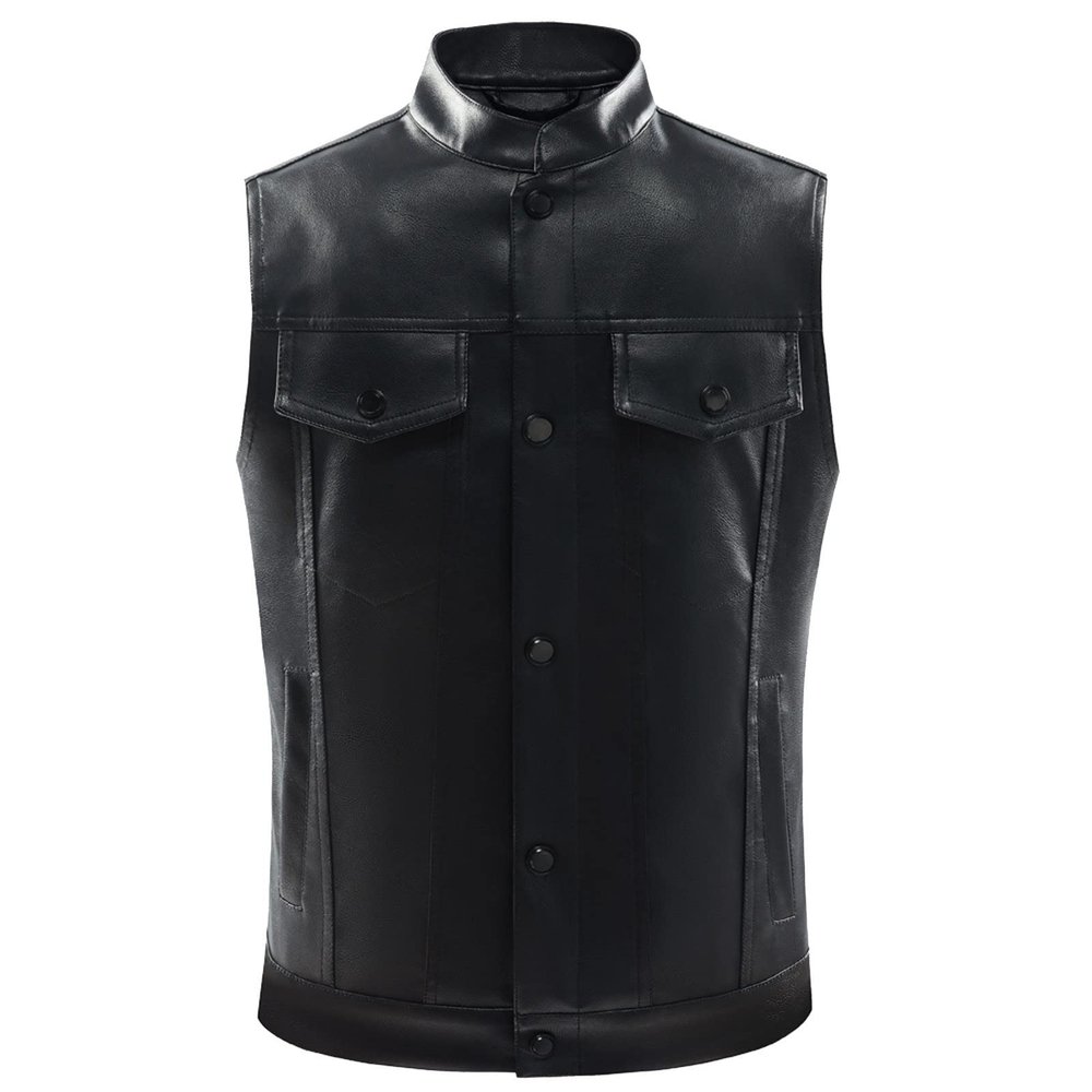 ZYXTIM Motorcycle Vests for Men Fashion Leather Big & Tall Casual Western Cowboy Waistcoat Club Party Adult Riding Vests Black
