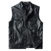 ZYXTIM Motorcycle Vests for Men Fashion Leather Big & Tall Casual Western Cowboy Waistcoat Club Party Adult Riding Vests Black view 2