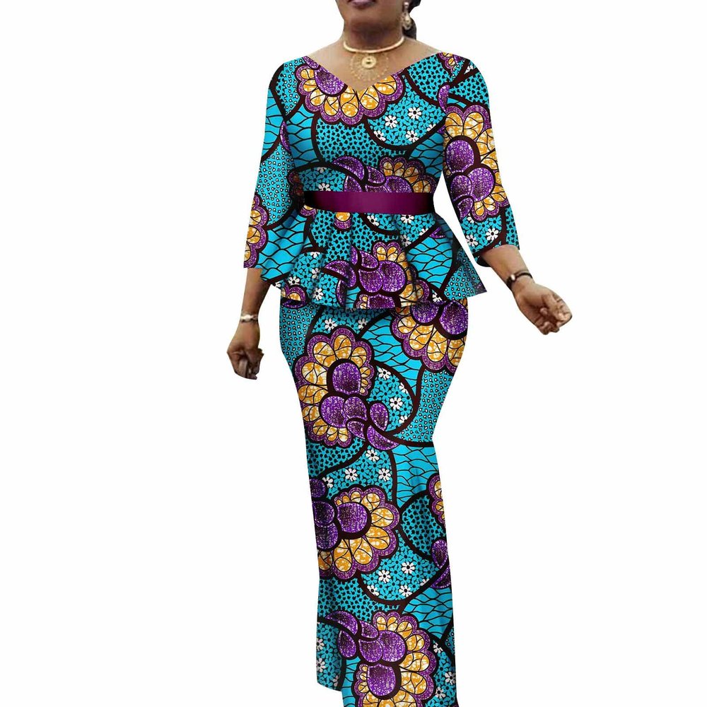 African Clothes for Women Dashiki Print Top and Skirts 2 Piece Set Outfits Ankara Party Wedding Suit M 618-2
