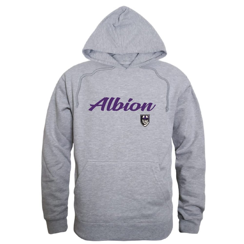 W Republic Albion College Britons Script Hoodie Sweatshirts - Heather Grey, Medium