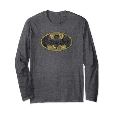Batman Tattered Logo Grey Long Sleeve T-Shirt