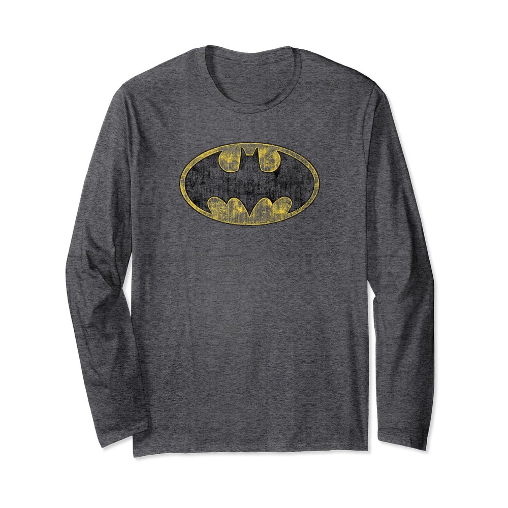 Batman Tattered Logo Grey Long Sleeve T-Shirt