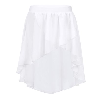 Aislor Kids Big Girls High Low Chiffon Dance Skirt for Lyrical Ballet Latin Jazz Stage Performance White 16 Years