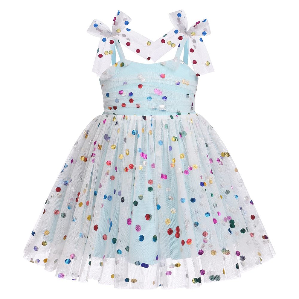 Baby Girls Sequin Polka Dot Tutu Dress Summer Sleeveless Backless Princess Birthday Party Dresses Toddler Little Girl First Communion Pageant Flower Bow Sundress Clothes Blue - Sequin Dot 2-3 Years
